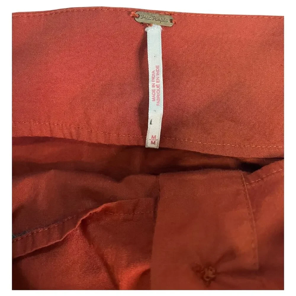 Free People Skirt Womens Medium Orange Midi Button Front Tie Boho Festival Chic